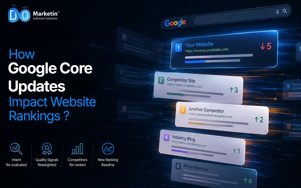 Illustration showing Google algorithm core update causing ranking fluctuations 